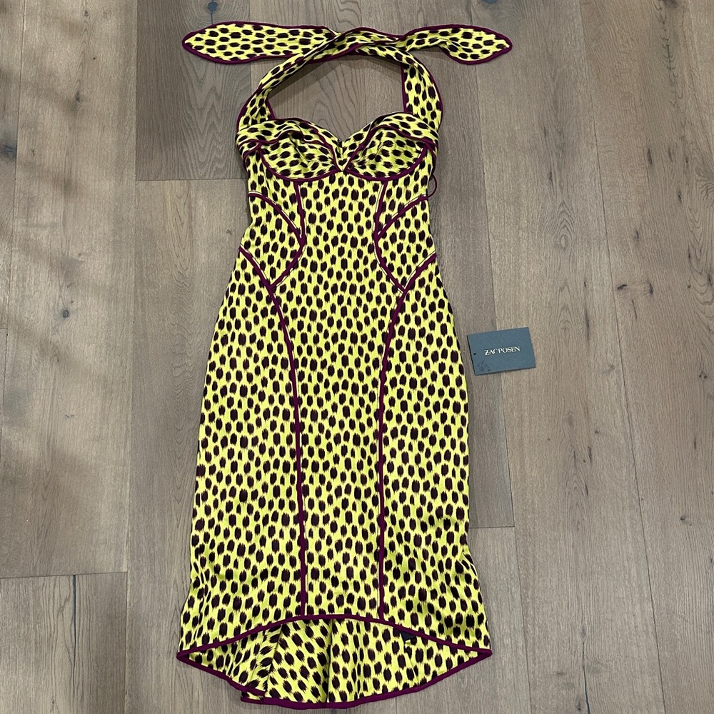 Zac Posen Yellow and Black Patterned Dress